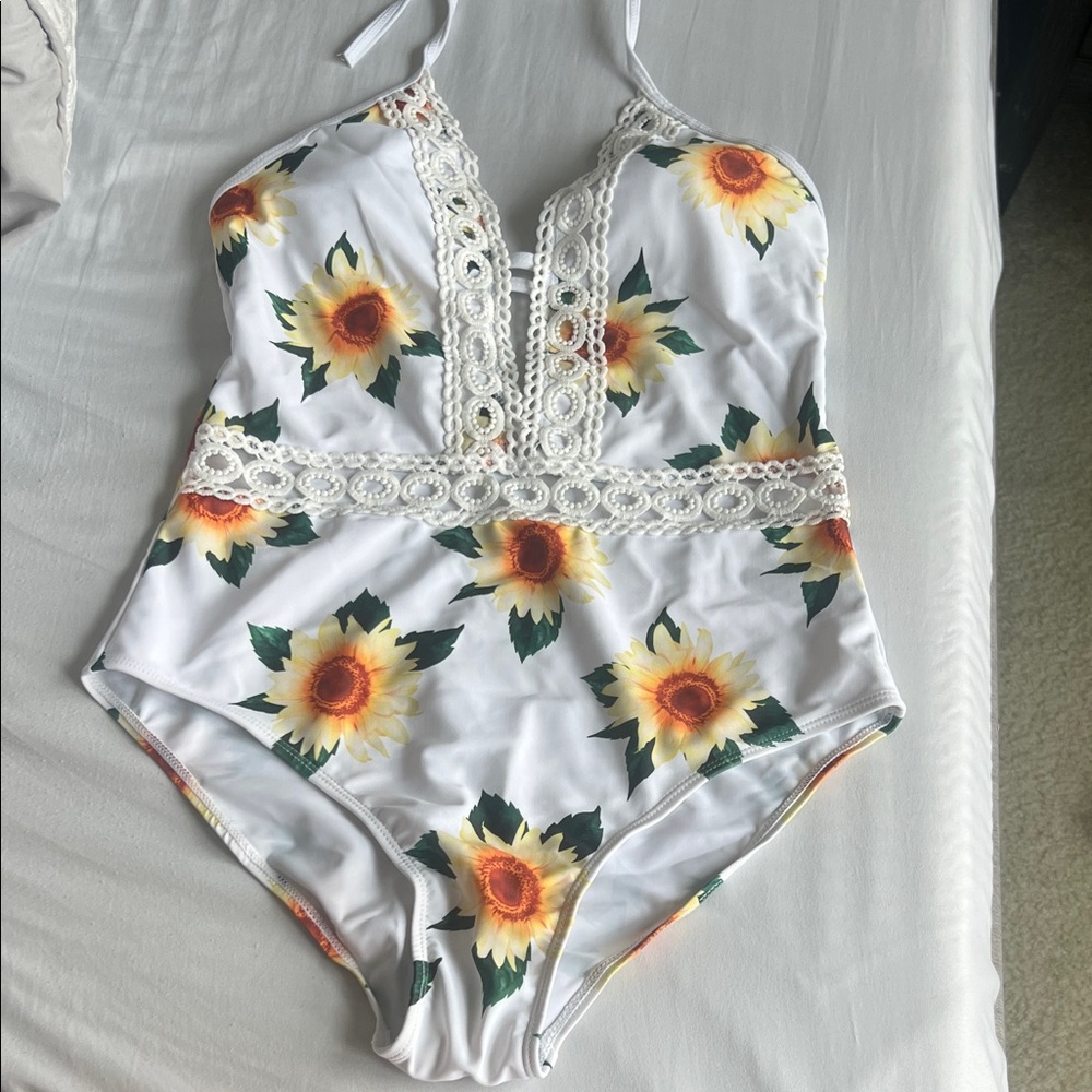 SHEIN White Floral One Piece Swimsuit